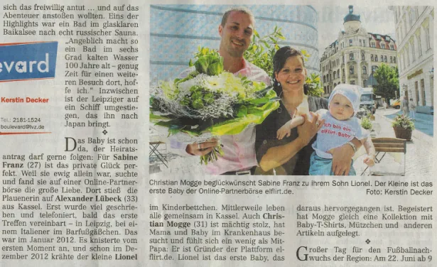 Zeitungsausschnitt der Leipziger Volkszeitung über das erste elFlirt-Baby